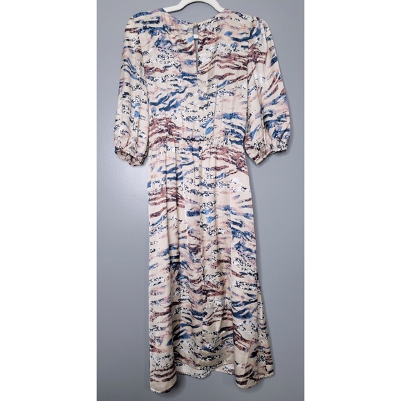 Superfoxx Tie Front Midi Dress A-Line Cream Patterned V-Neck Retro Size XS - Picture 2 of 4